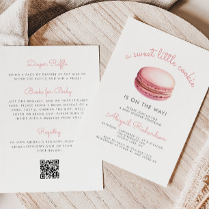 Convites Pequeno Macaron de Cookie QR Code Chá de Bebê Rosa