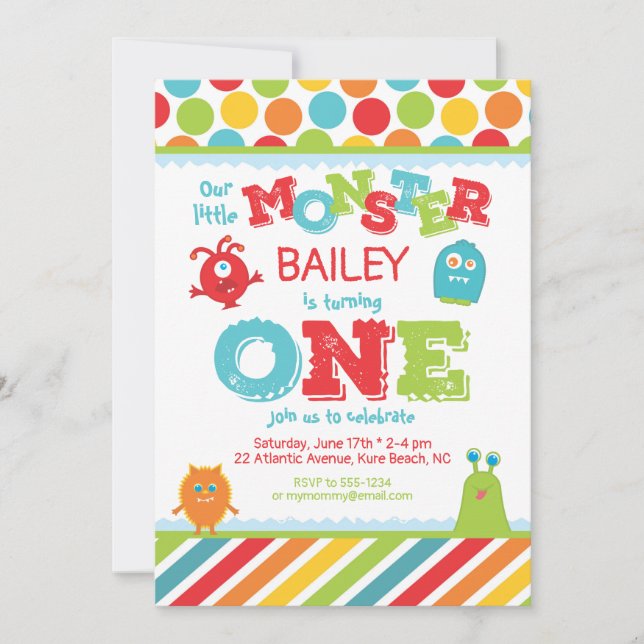 Convites Pequeno Monstro 1rua Primeiro Aniversário (Frente)