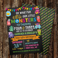 Pequeno Monstro Chalkboard 3º e 4º Aniversário Con
