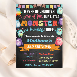 Convites Pequeno Monstro - Themed aniversário de 3 anos