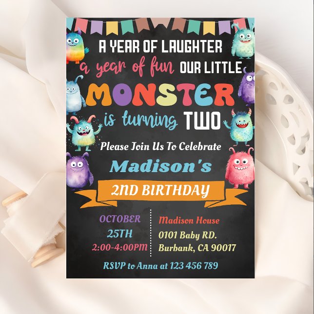 Convites Pequeno Monstro - Themed segundo aniversário Party (Criador carregado)