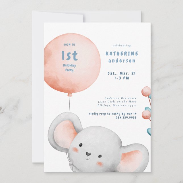 Convites Pequeno mouse Blush e festa de primeiro aniversari (Frente)