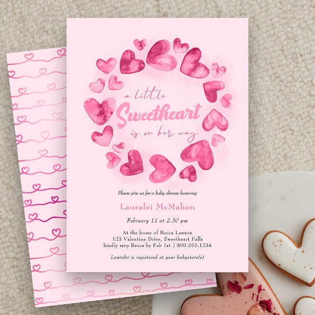 Convites Pequeno Namorados de Coração Rosa (Little Sweetheart is on her Way Baby Shower Invitation)