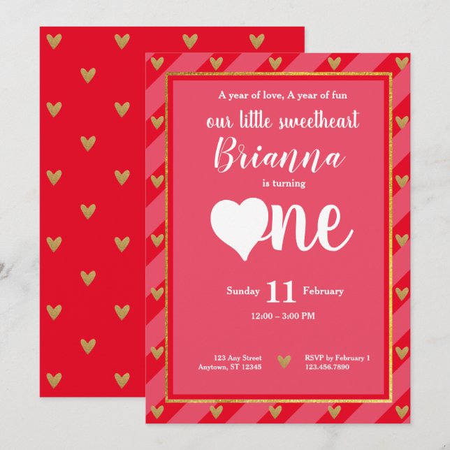 Convites Pequeno Namorados Querido Coração Primeiro Anivers (Frente/Verso)