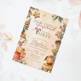 Convites Pequeno Natal de Bolo de Gengibre 3º Aniversário