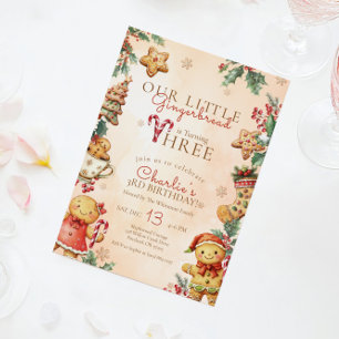 Convites Pequeno Natal de Bolo de Gengibre 3º Aniversário