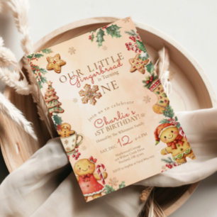 Convites Pequeno Natal de Pão de Mel de 1º Aniversário