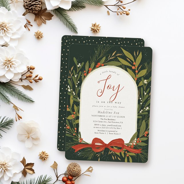 Convites Pequeno Pacote de Joy Wreath Green Chá de fraldas (Criador carregado)