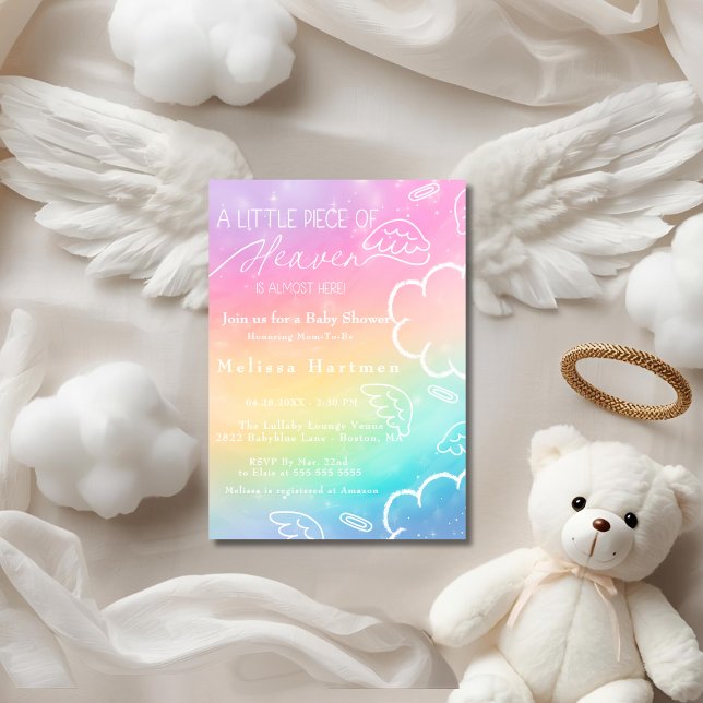 Convites Pequeno Pedaço do Céu Chuvinha de Bênçãos para Beb (Little Piece of Heaven Rainbow baby shower Invitation)
