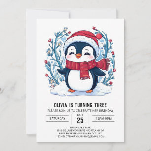 Convites Pequeno Pinguim Digital Aniversário Whimsical