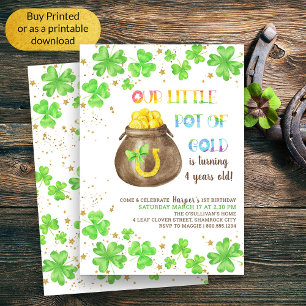 Convites Pequeno Pote de Ouro Shamrock Aniversário Infantil