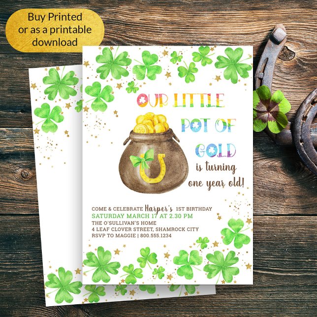 Convites Pequeno Pote do primeiro aniversario de Shamrock D (Cute First Birthday St Patricks Themed Birthday Invitation)