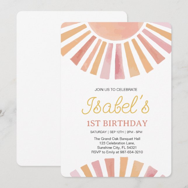 Convites Pequeno Primeiro aniversário à Luz do Sol, Nascime (Frente/Verso)