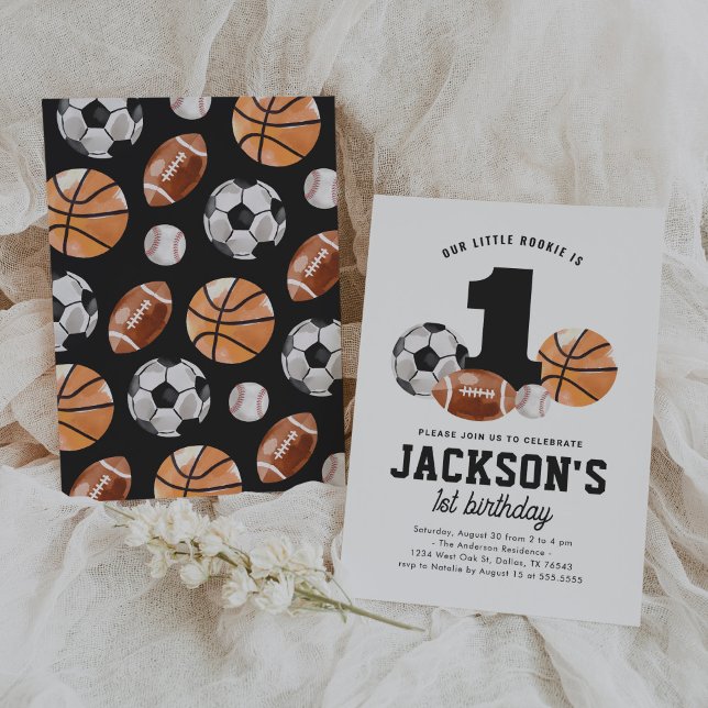 Convites Pequeno primeiro aniversario de Esporte Rookie (Criador carregado)