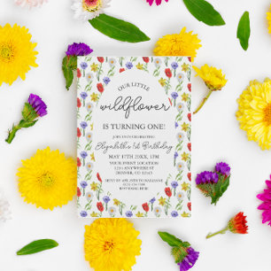 Convites Pequeno primeiro aniversario de flor selvagem