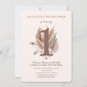 Convites Pequeno primeiro aniversario de Flor Selvagem Boho