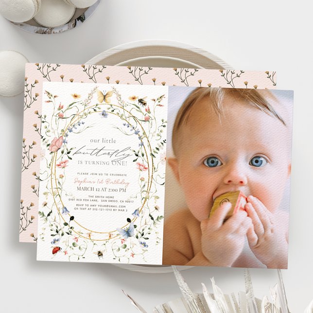 Convites Pequeno primeiro aniversario de Foto de Flor Selva (Criador carregado)