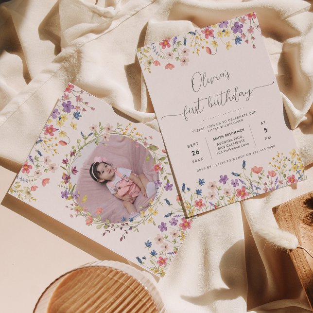 Convites Pequeno primeiro aniversario de Foto Floral Floral (Criador carregado)