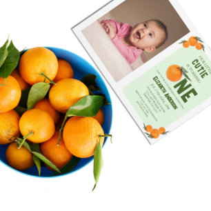 Convites Pequeno primeiro aniversario de Laranja Cutie