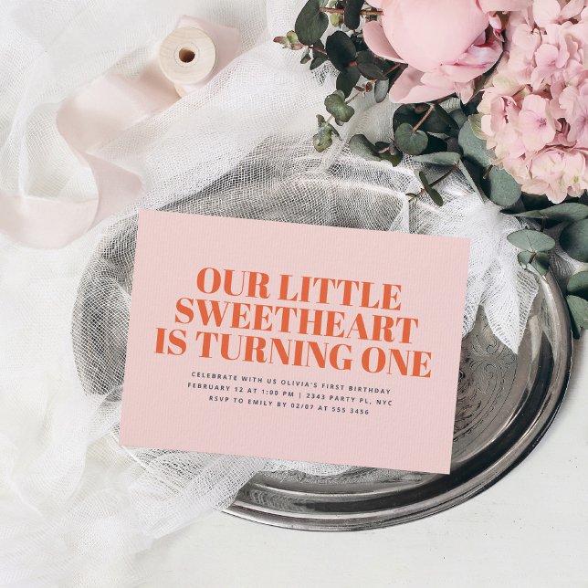 Convites Pequeno primeiro aniversario de Menina Moderna Swe (Criador carregado)