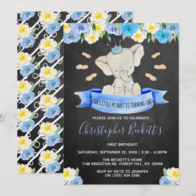 Convites Pequeno primeiro aniversario de Peanut (Frente/Verso)