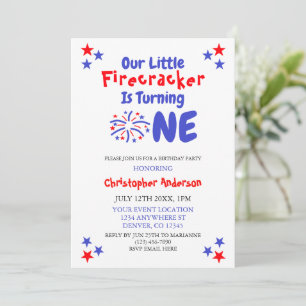 Convites Pequeno primeiro aniversario Firecracker