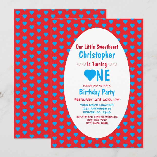 Convites Pequeno primeiro aniversario Swetheart (Frente/Verso)