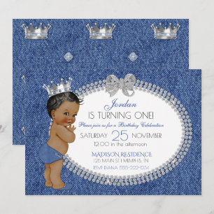 Convites Pequeno Príncipe Afro-Americano Denim e Diamantes