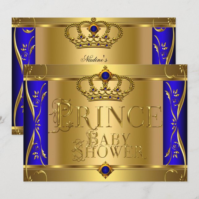 Convites Pequeno Príncipe Chá de fraldas Régal Coroa Azul 9 (Frente/Verso)