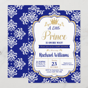 Convites Pequeno Príncipe Chá de fraldas Royal Blue Damask 
