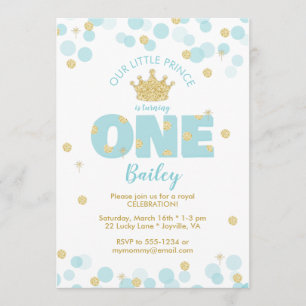Convites Pequeno Príncipe Primeiro Aniversário Azul Dourado