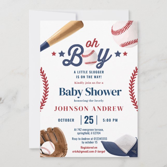 Convites Pequeno Pulsador Simples De Baseball No Caminho (Frente)