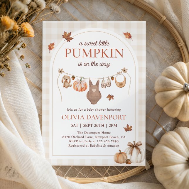Convites Pequeno Pumpkin Baby Clothline Fall Chá de fraldas (Criador carregado)