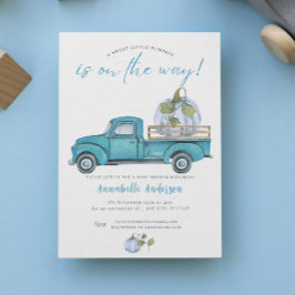 Convites Pequeno Pumpkin Chá de fraldas azul de aquarela