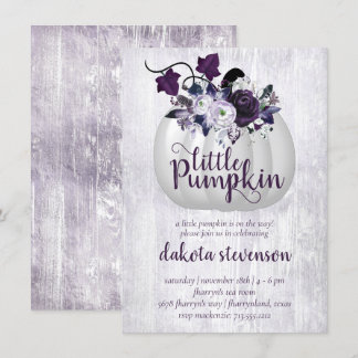Convites Pequeno Pumpkin | Chá de fraldas Roxo Violeta