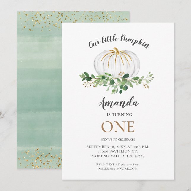 Convites Pequeno Pumpkin está virando um aniversário (Frente/Verso)