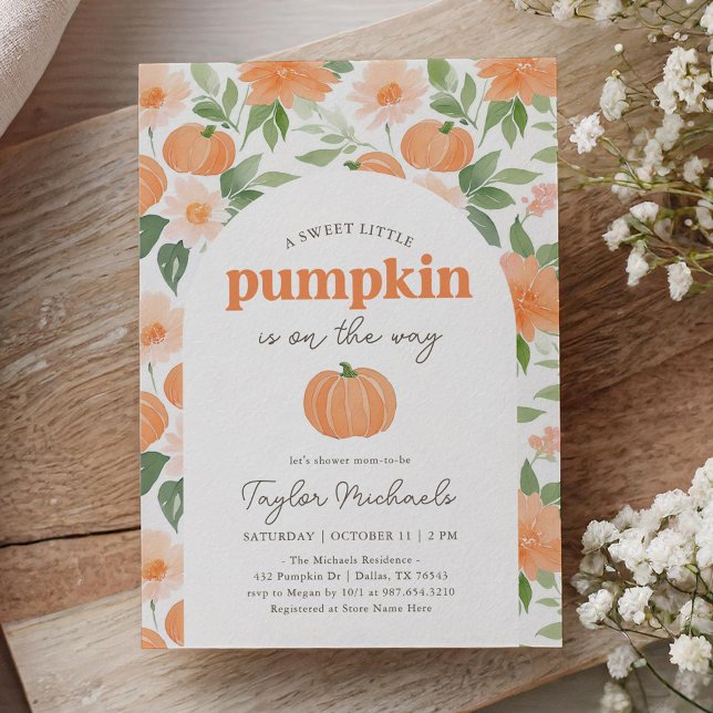Convites Pequeno Pumpkin Floral Fall Chá de fraldas (Criador carregado)