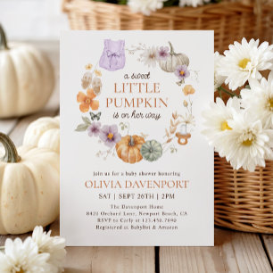 Convites Pequeno Pumpkin Lilly Floral Fall Girl Chá de fral