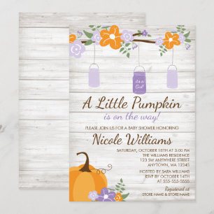 Convites Pequeno Pumpkin Mason Jar Lavanda Girl Chá de fral