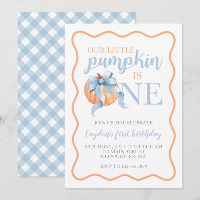 Convites Pequeno Pumpkin Pastel Arco azul primeiro aniversa (Frente/Verso)