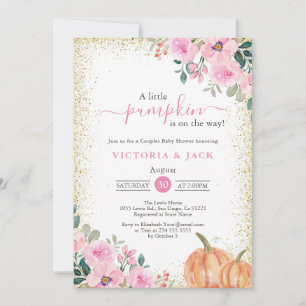 Convites Pequeno Pumpkin Pink Floral Fall Chá de fraldas