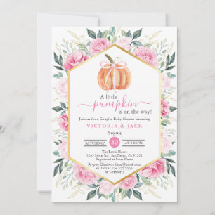 Convites Pequeno Pumpkin Pink Folhas Florais Caindo Chá de