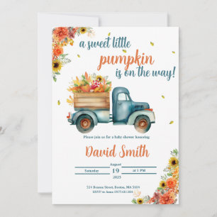 Convites Pequeno Pumpkin Vintage Blue Truck & Fall Floral