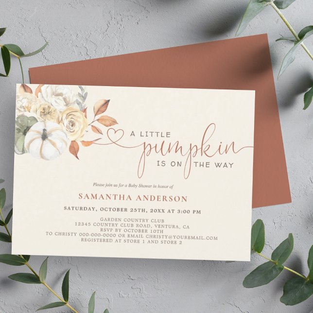 Convites Pequeno Pumpkin Watercolor Fall Chá de fraldas Flo (A pumpkin baby shower invite is a delightful way to incorporate the fall season to celebrate.)