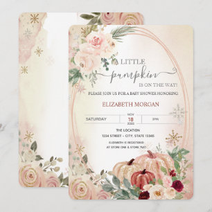 Convites Pequeno Quadro de Abóbora Boho Flores Baby Shower 