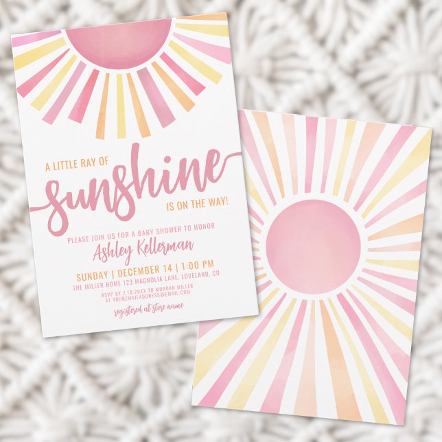 Convites Pequeno Raio De Chá de fraldas Da Rapariga Sol (Little Ray Of Sunshine Girl Baby Shower Invitation)