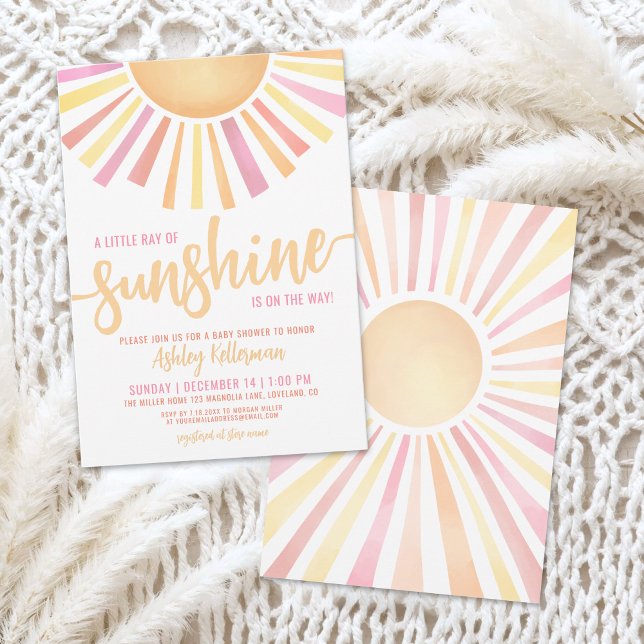 Convites Pequeno Raio De Sol Boho Chá de Bebê (Little Ray Of Sunshine Boho Baby Shower Invitation)