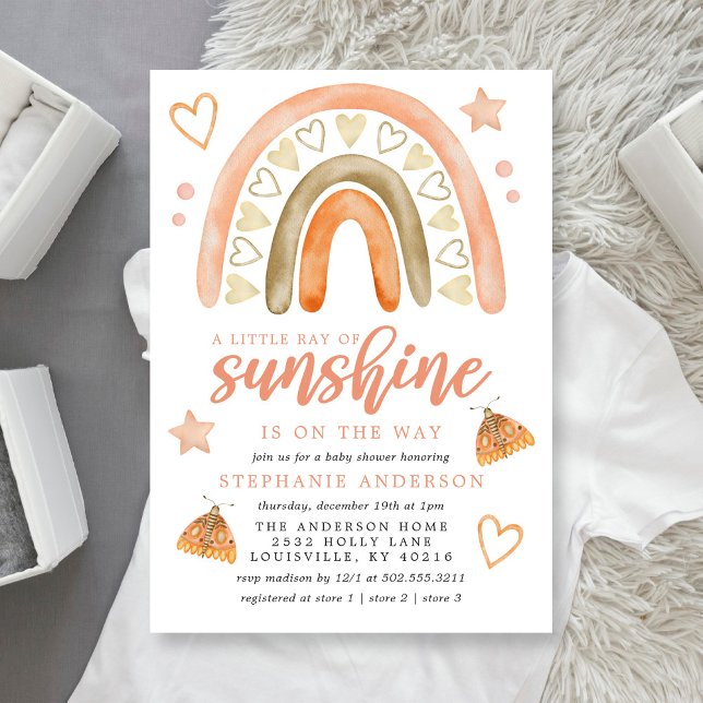 Convites Pequeno Raio De Sol Boho Chuveiro De Bebê Arco-Íri (Criador carregado)