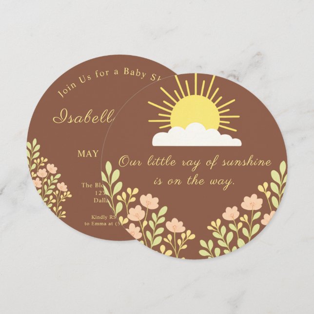 Convites Pequeno Raio de Sol Boho Sol Floral Terracota (Frente/Verso)