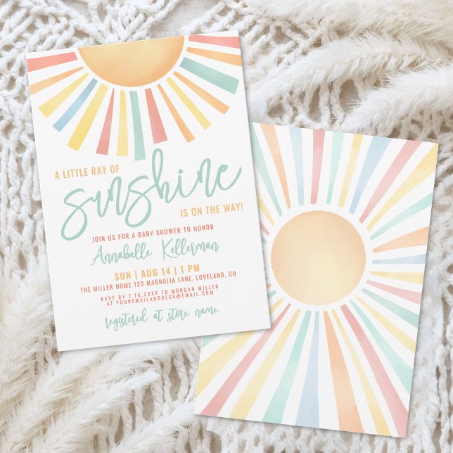 Convites Pequeno Raio De Sol Chá de Bebê (Little Ray Of Sunshine Baby Shower Invitation)